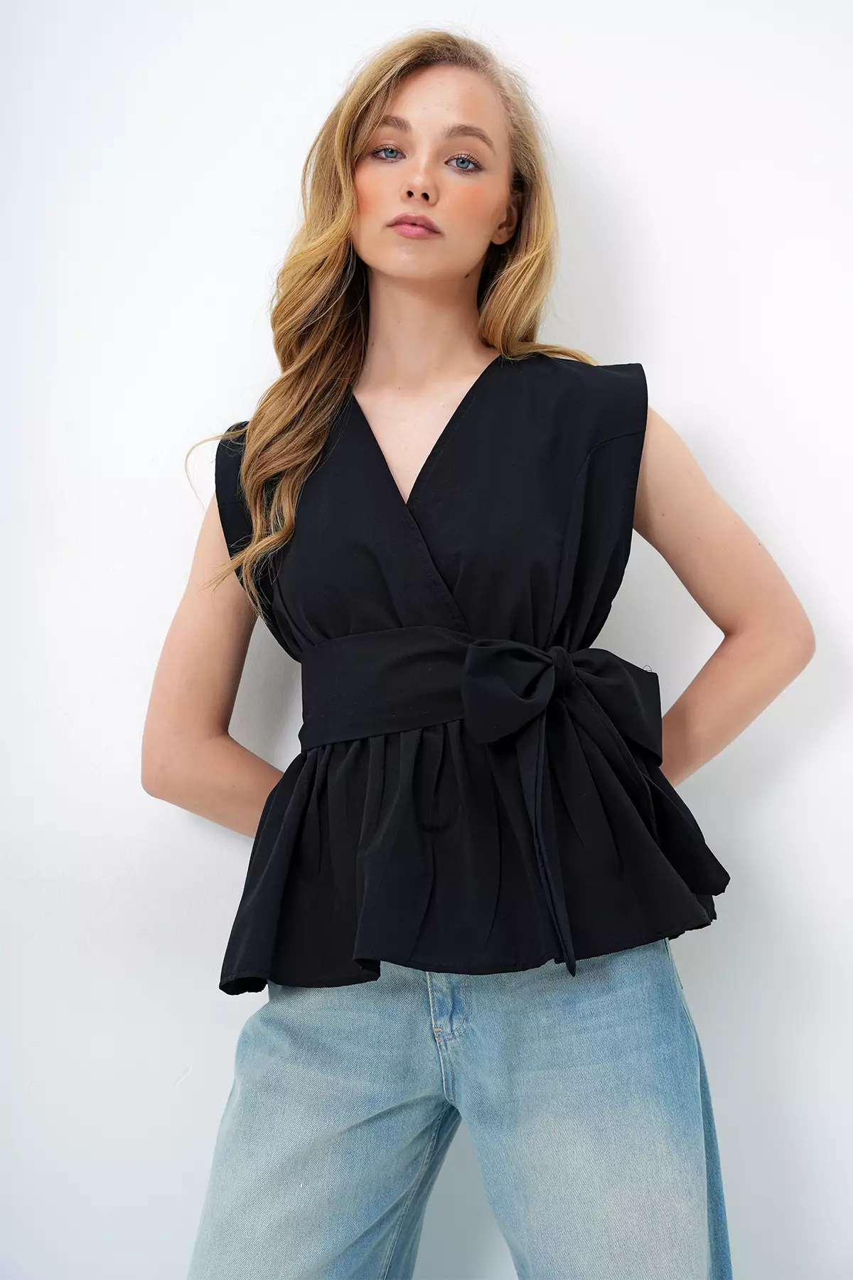 Cotton Sleeveless Poplin Wrap Top