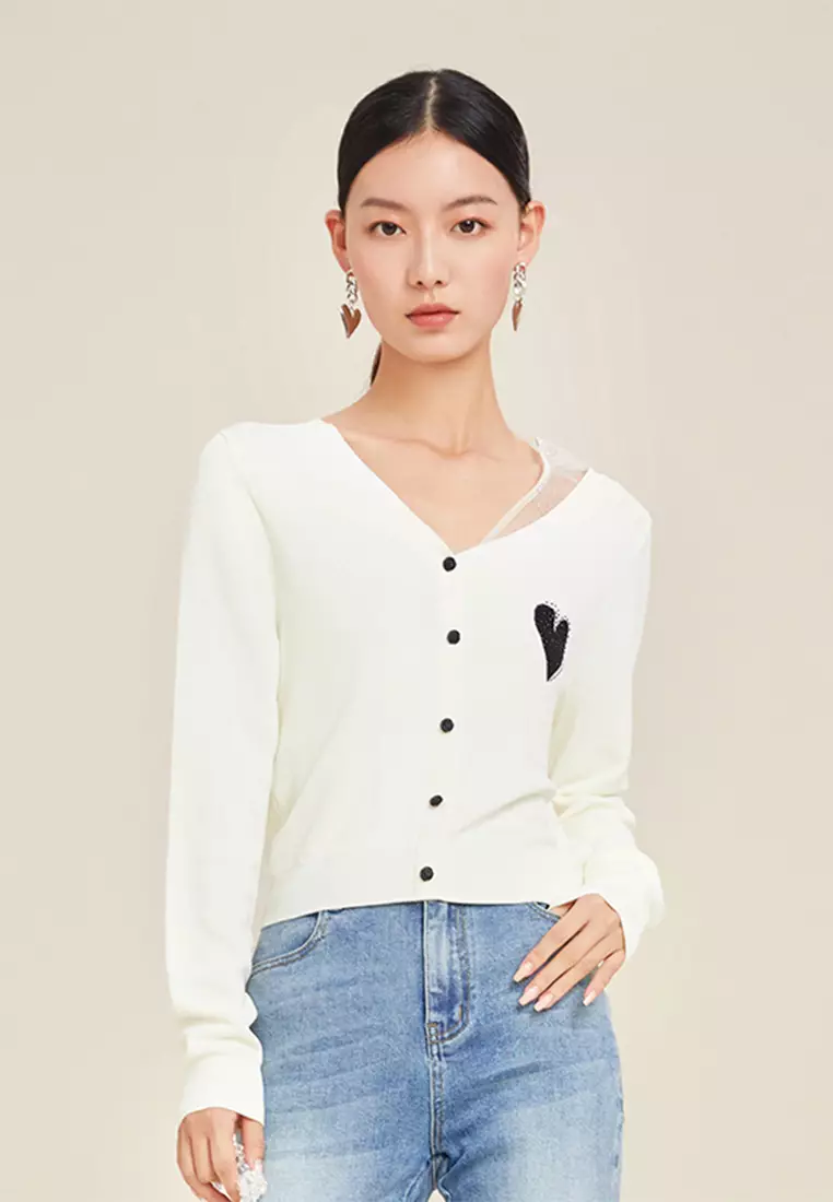 Buy Hopeshow Round Neck Long Sleeve Cashmere Cardigan 2024 Online