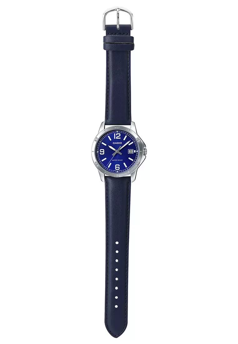 Casio - Jam Tangan Pria - Silver - Blue Leather Strap - MTP-V004L-2BUDF