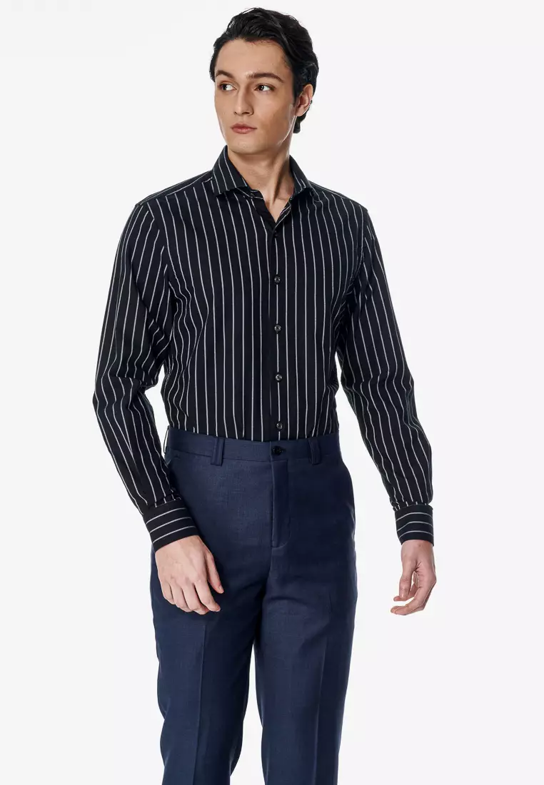 Black White Striped Slim Fit Shirt
