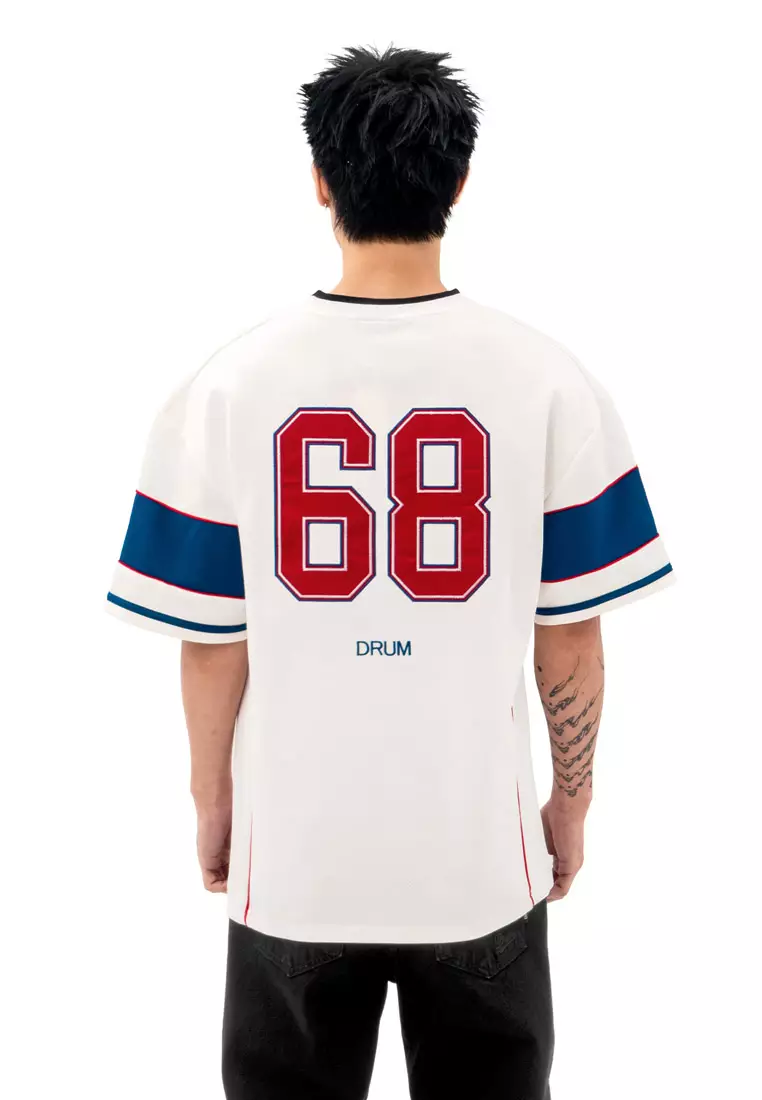 DRUM S. 68 Applique Embroidery Jersey Oversized Tee- White
