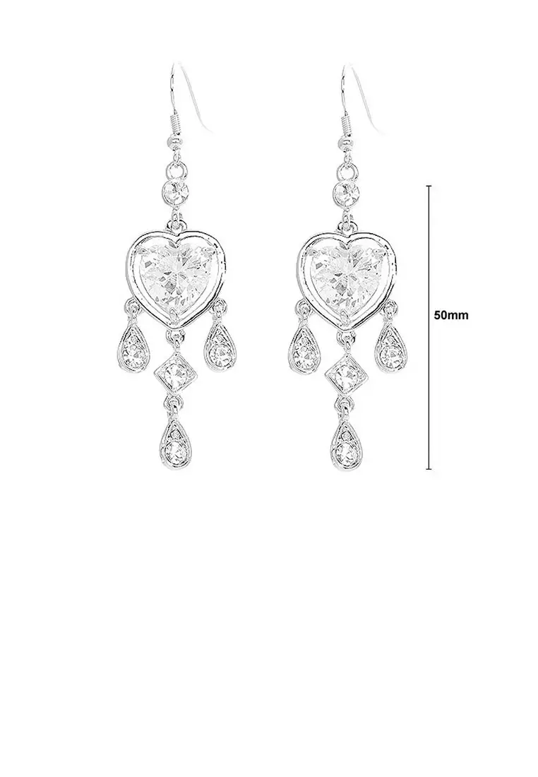 Elegant Heart Shape Earrings with Silver Austrian Element Crystals and CZ