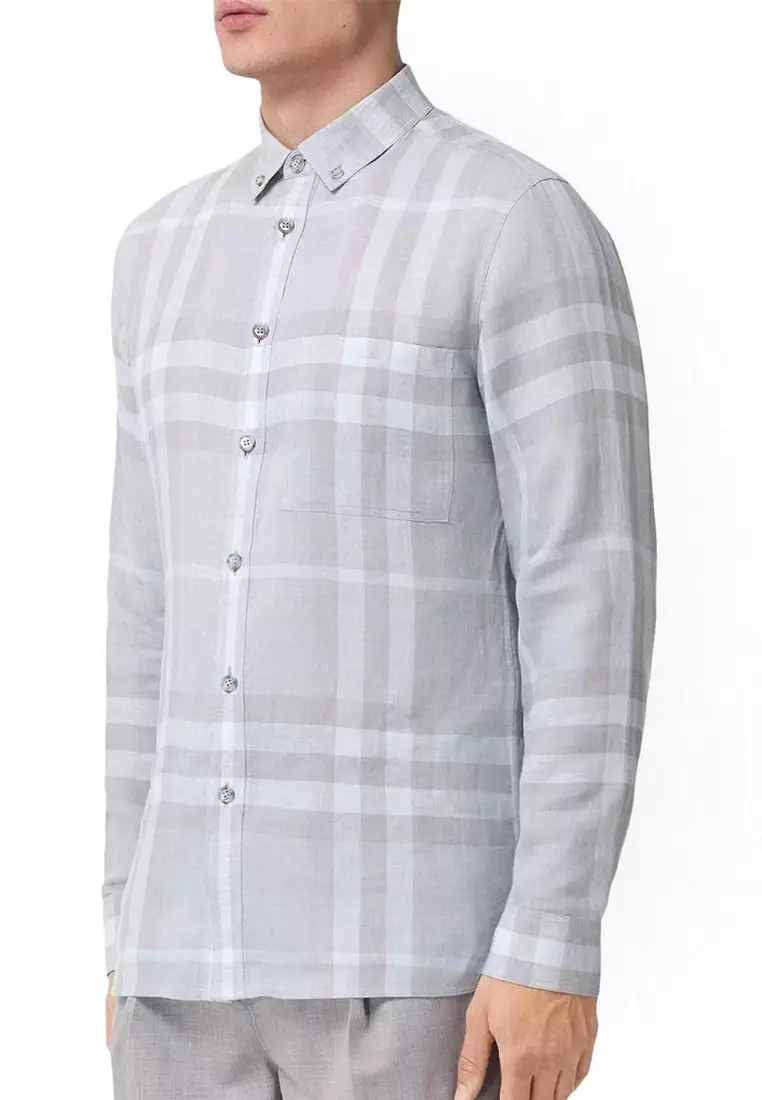 Button-down Collar Check Shirt in Grey Taupe