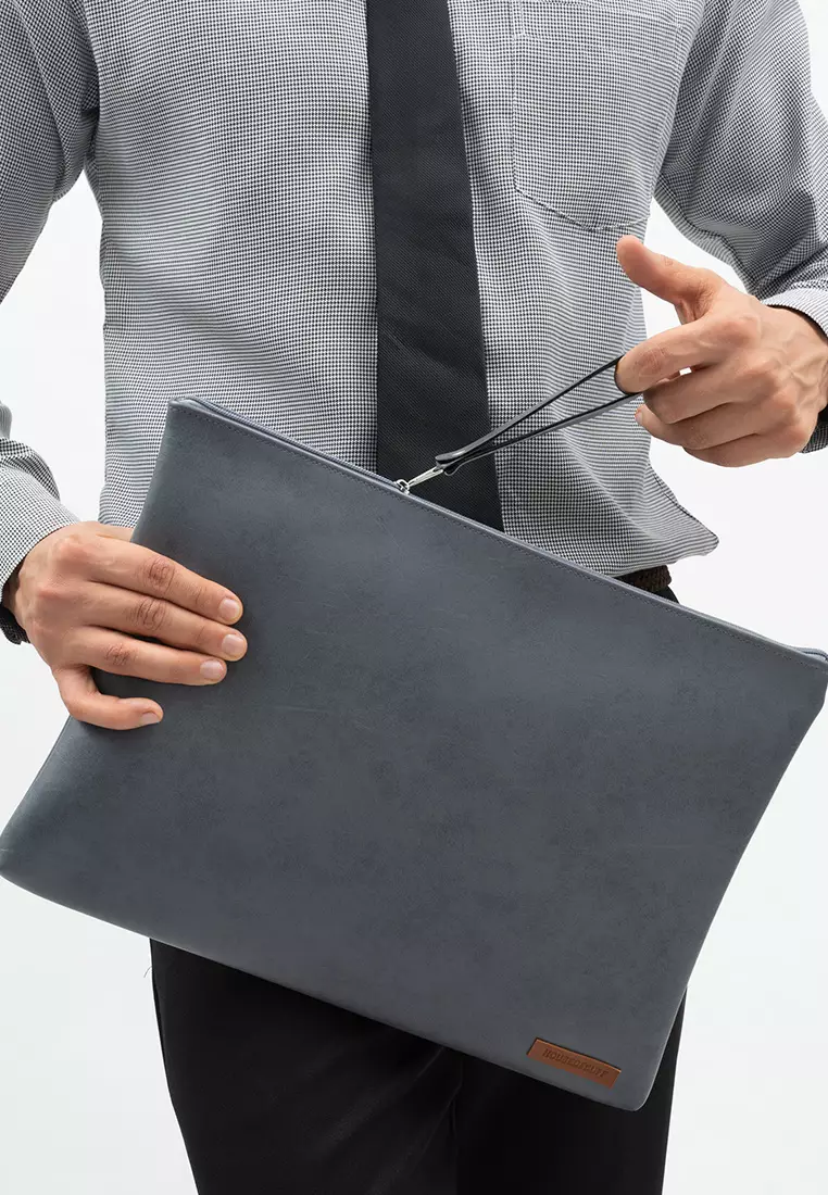 Houseofcuff Clutch Pria Tas Tangan Unisex Abu-Abu Model Polos Zipper