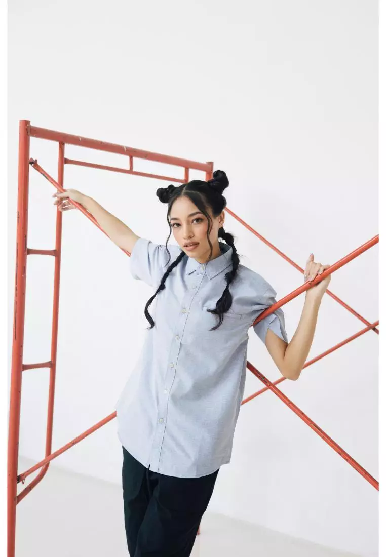 RBJ Kemeja Polos Cotton Slub Biru Regular Fit Pria