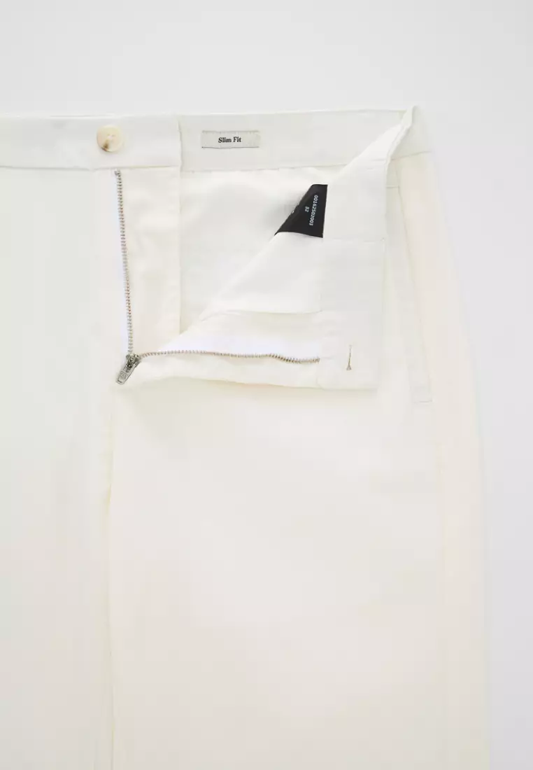 White Side-seam Slim Fit Stretch Chinos
