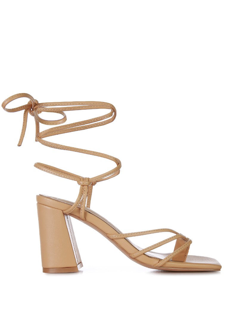 Nude Toe Ring Tie Up Block Sandals