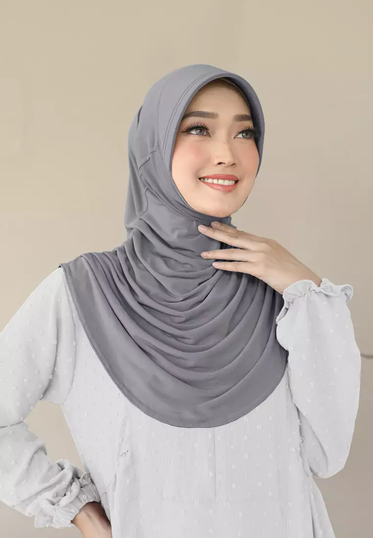 Zelena - Mahika Bergo | Hijab Instan Daily | Bergo Pad Kerut - Smoke Grey