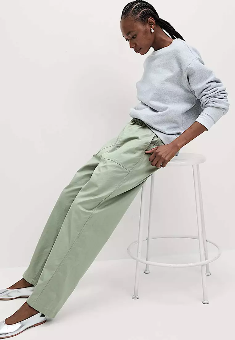 Pure Cotton Pull On Carrot Leg Trousers