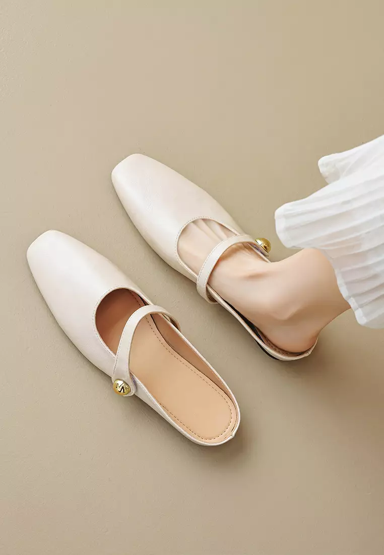 Buckle Strap Flat Mules WW289-1