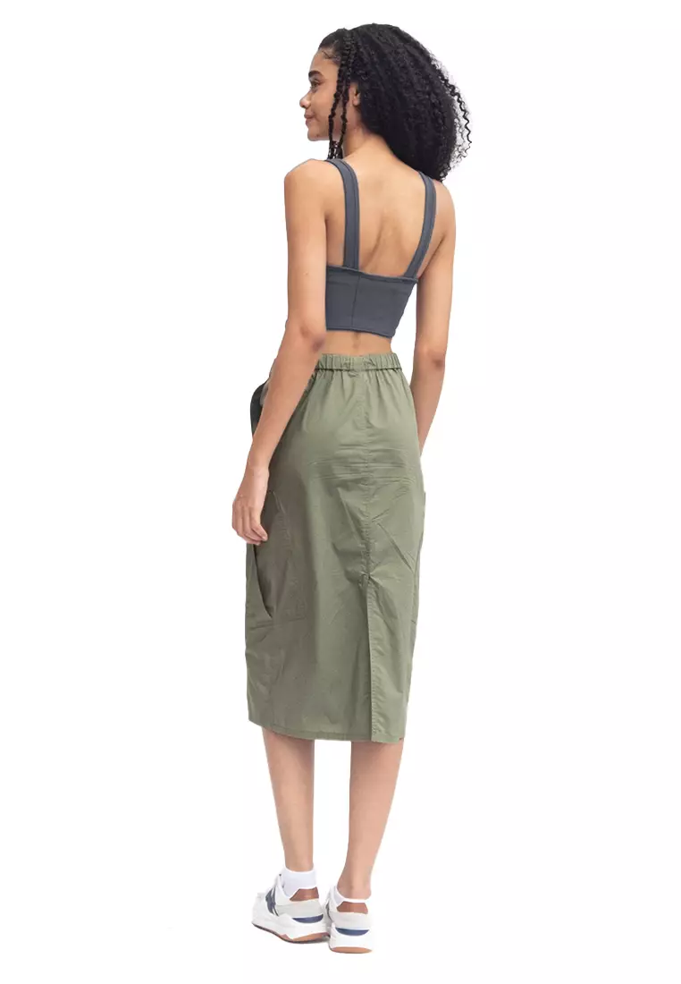 Pull Up Cargo Midi Skirt With Pockets