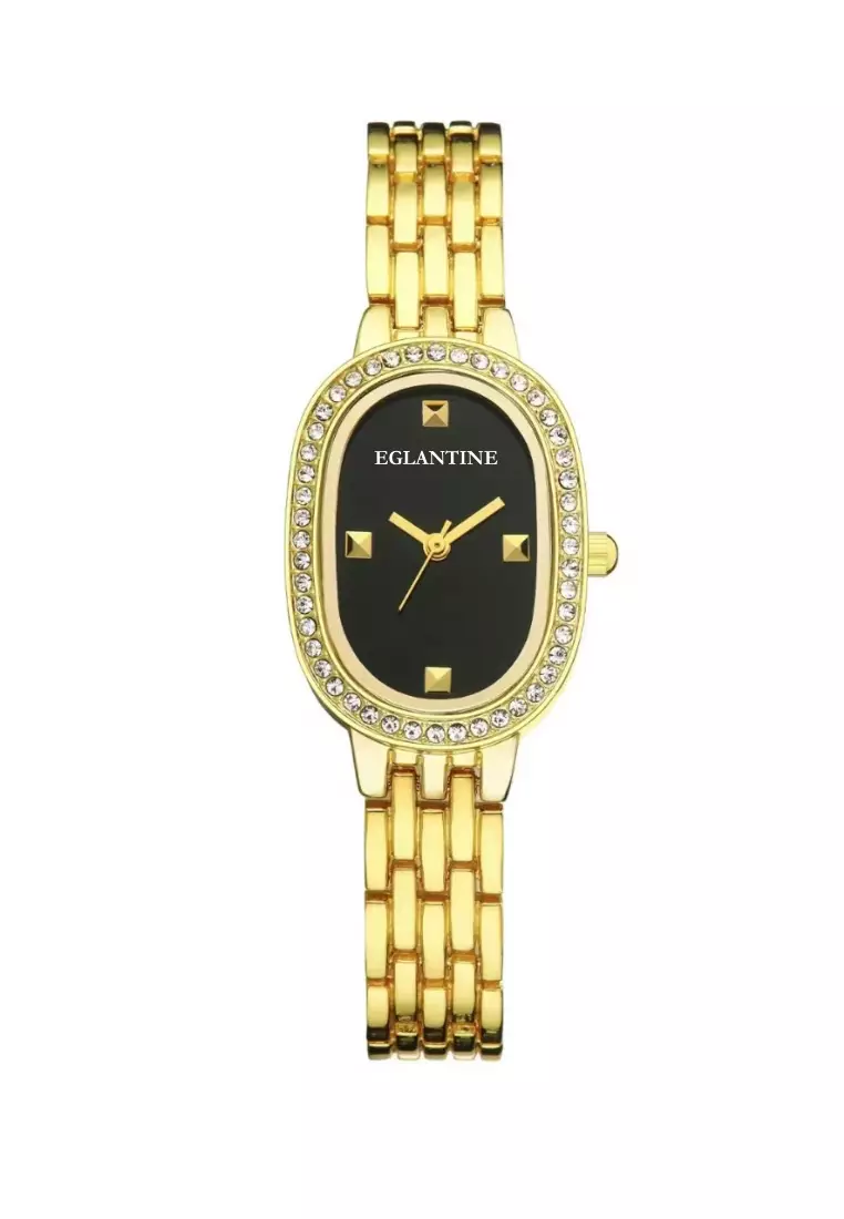 La Niçoise Ladies Gold Color Alloy Quartz Watch, Black Dial, Gold Colored Finished Stainless Steel Bracelet