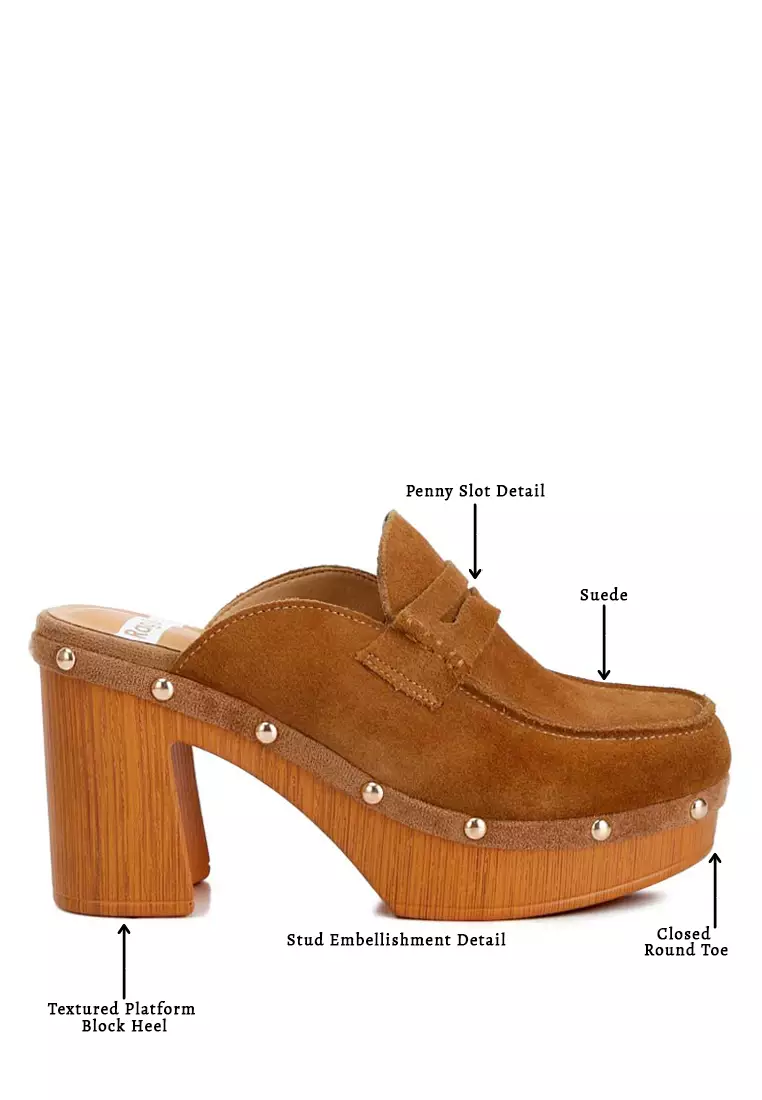 Tan Suede Platform Clogs