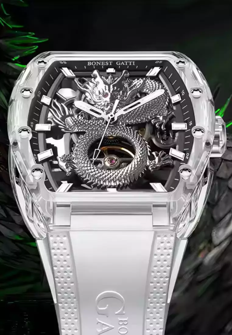 BONEST GATTI™ Automatic Unisex K9 Crystal Watch, Rubber Strap