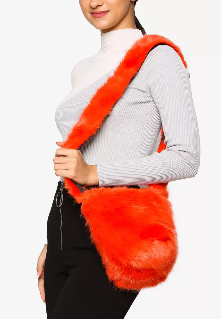 Red faux sales fur bag