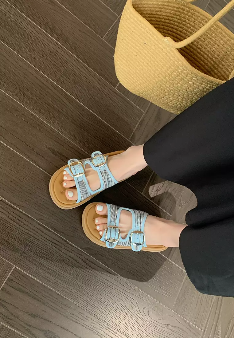 Double Strap Buckle Flat Sandals WW393-8