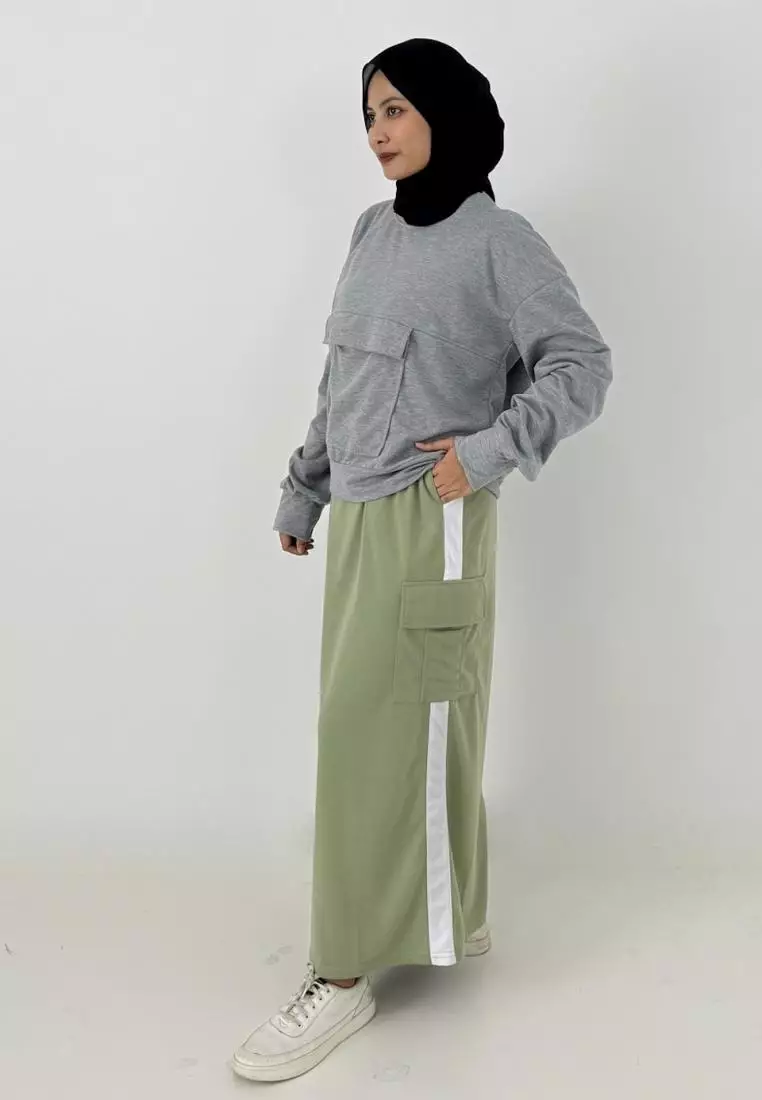 Set Sporty Skirt Hilda (Setelan Training Olahraga Wanita) Abu - Mint Size M-XL