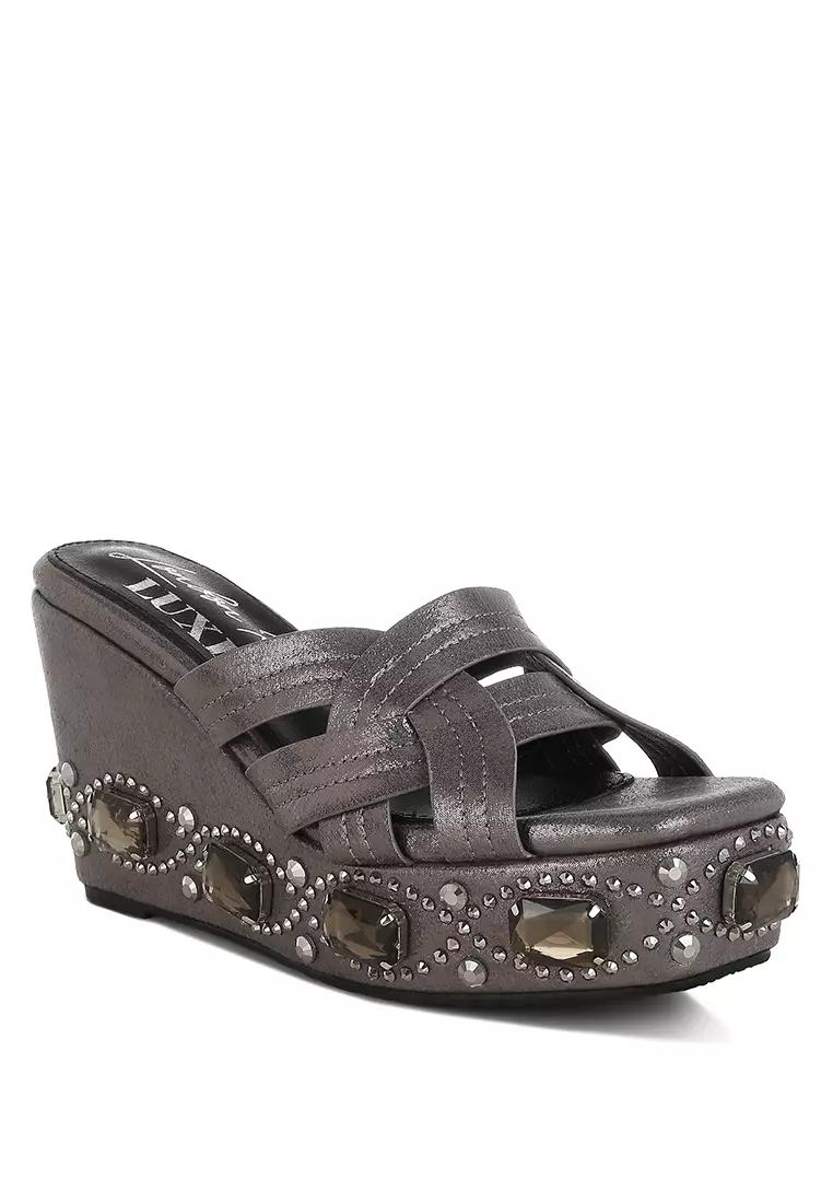 Sandal Potongan Berlian Imitasi & Berlian Imitasi Tebal dari Pewter