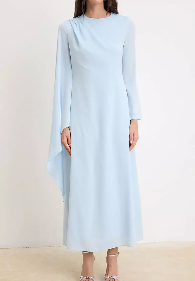 Blue Shawl Detailed Evening Dress Tctss24Db00036