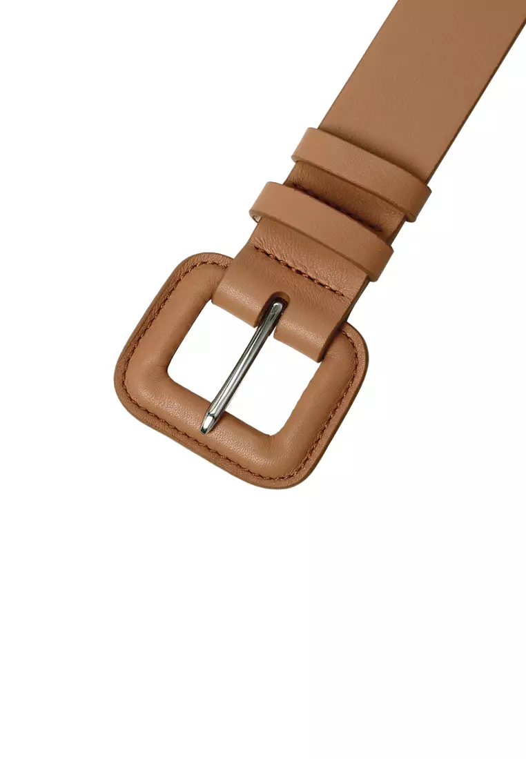 Leather Padded Square Buckle Belt - Caramel