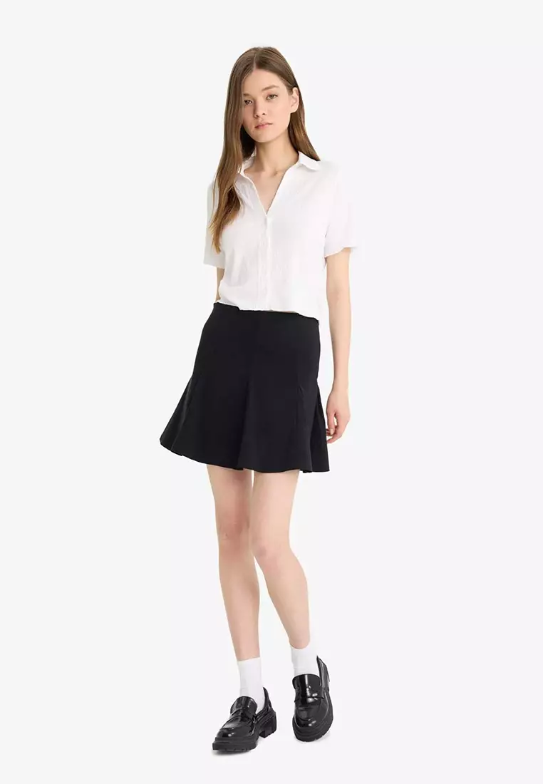 Cool Combed Cotton Lining Bengalin Mini Black Skirt F5576Ax25Sm