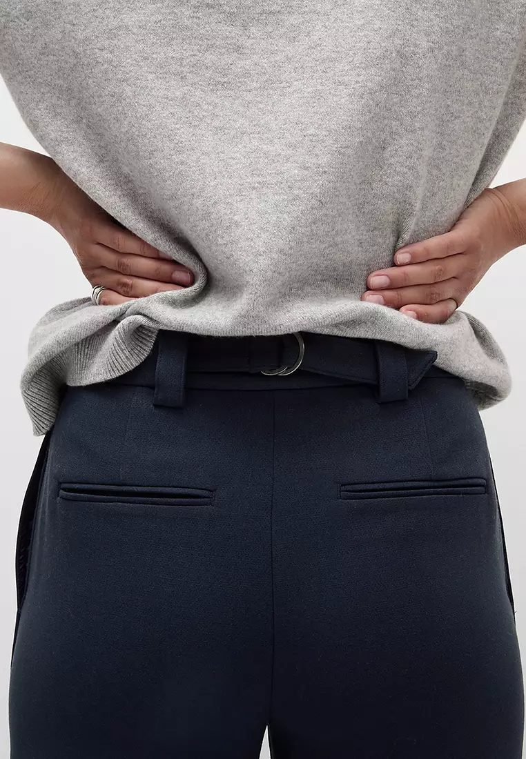 Crepe Tab Detail Wide Leg Trousers