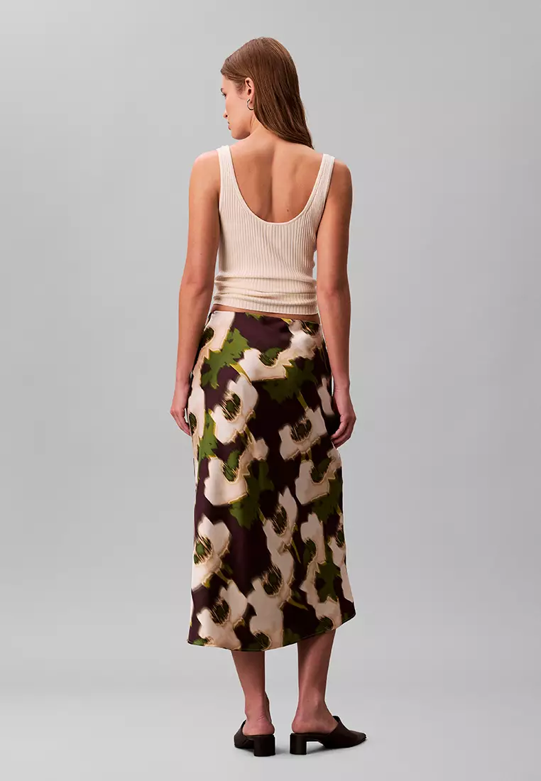 Printed Satin Midi Slip Skirt - Calvin Klein Jeans