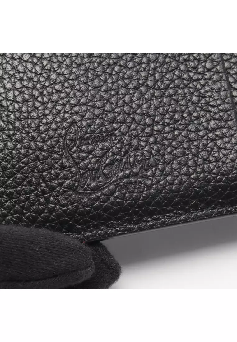 Pre-Loved CHRISTIAN LOUBOUTIN studs card case coin purse leather black Red