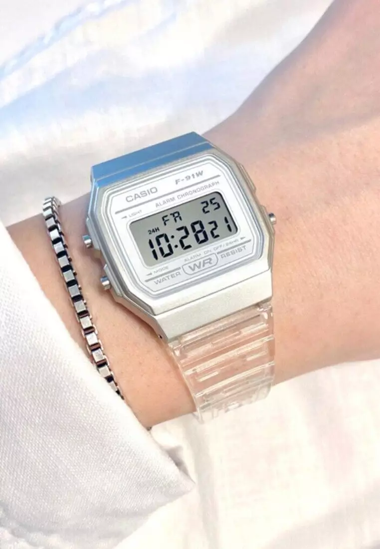 Women Digital Watch F-91WS-7 White Resin Strap