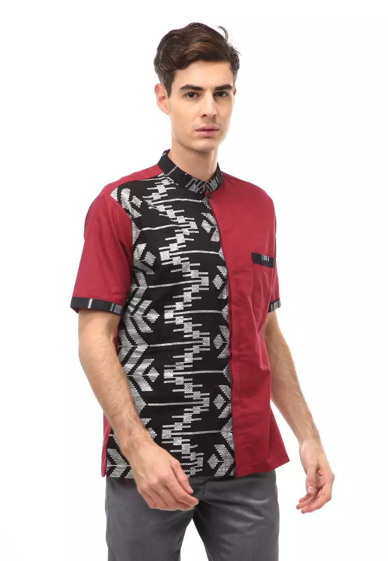 Dwan Atasan Formal Pria Kemeja Koko Batik Lengan Pendek Material Cotton ORIGINAL - Maroon