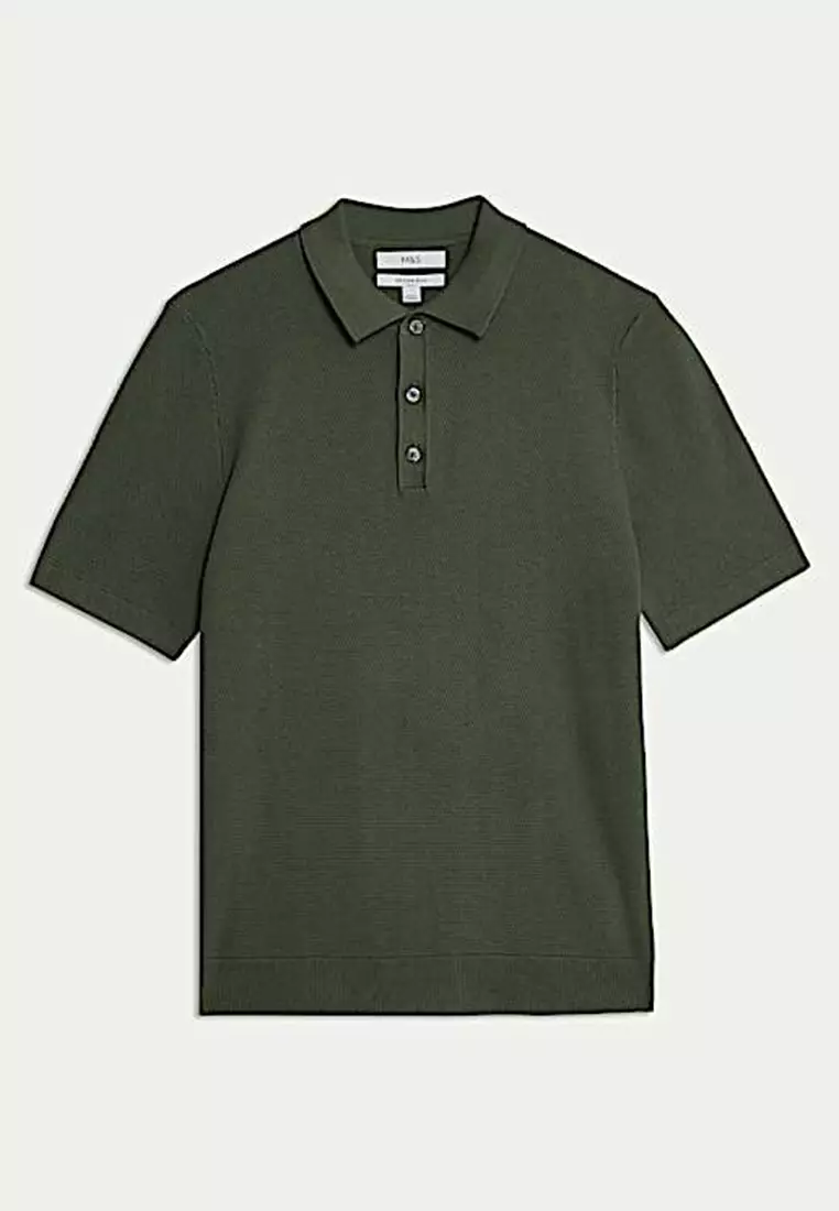Cotton Rich Textured Knitted Polo Shirt