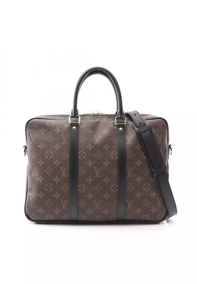 Pre-Loved Louis Vuitton PDV PM monogram macassar Briefcase Business bag PVC leather Brown black 2WAY