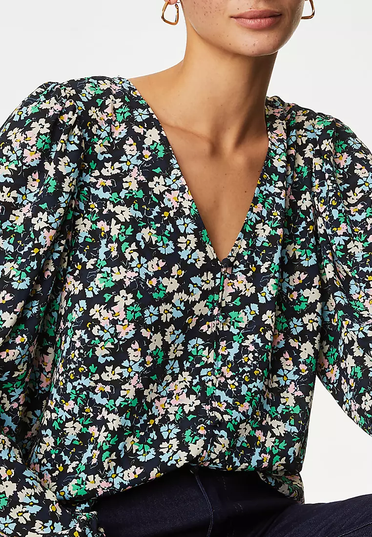 Cotton Rich Floral Long Sleeve Blouse