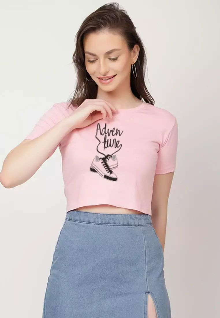 Adventure Graphic Relaxed Short Sleeve Stylish Pink Cotton  Casual Graphic Print Tee/TShirt