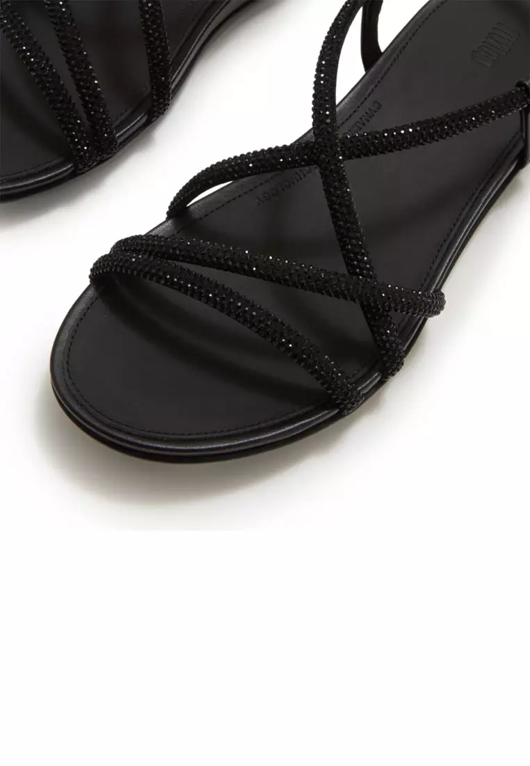 GRACIE Women's Crystal Strappy Back-Strap Sandals  - All Black (A3Z-090)