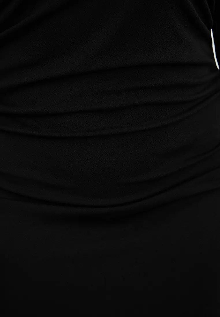 Plus Size Black Shift Dress - Gather Detailed