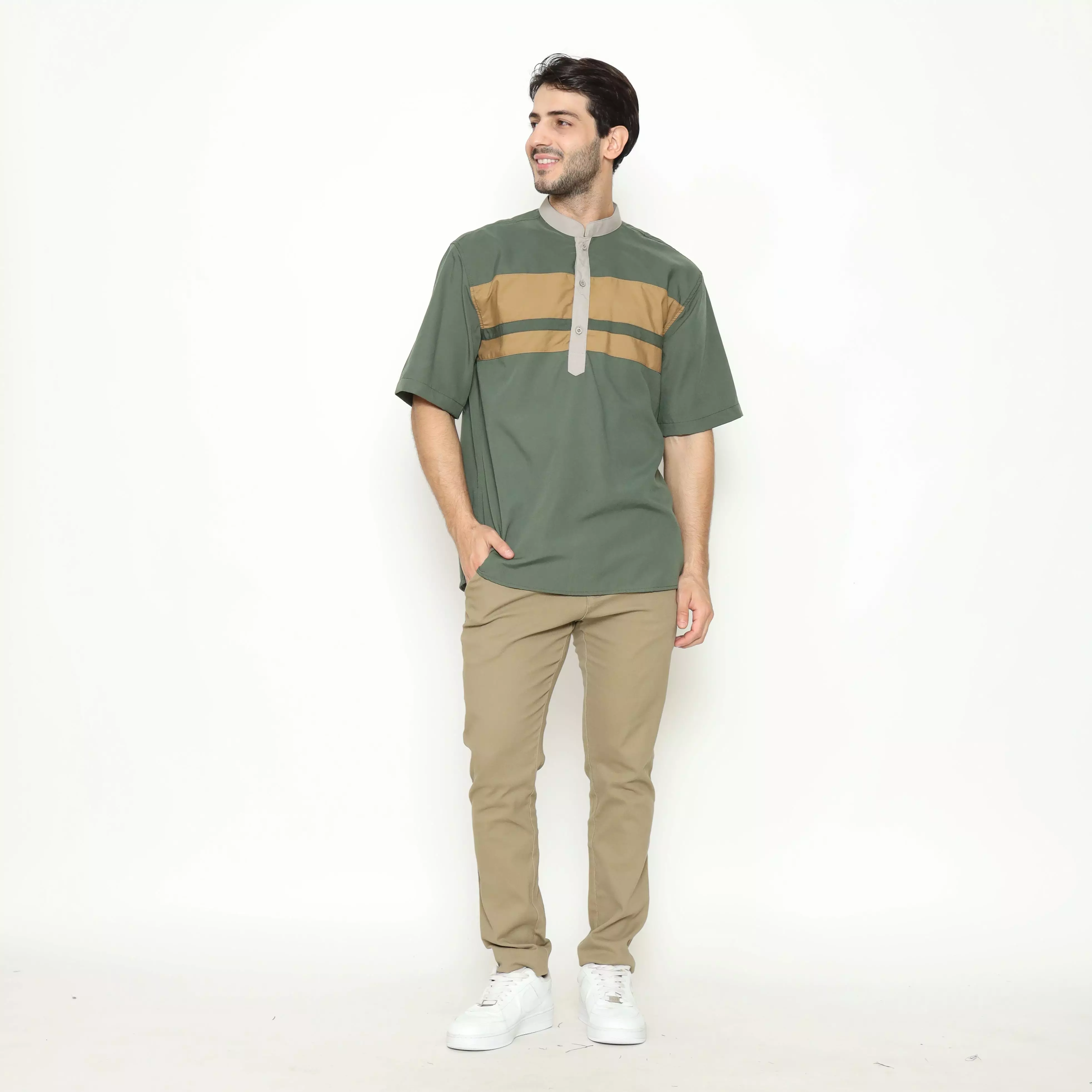 AMK Kemeja Koko Pria Lengan Pendek KK BB 004 S/s Cap 6 Green