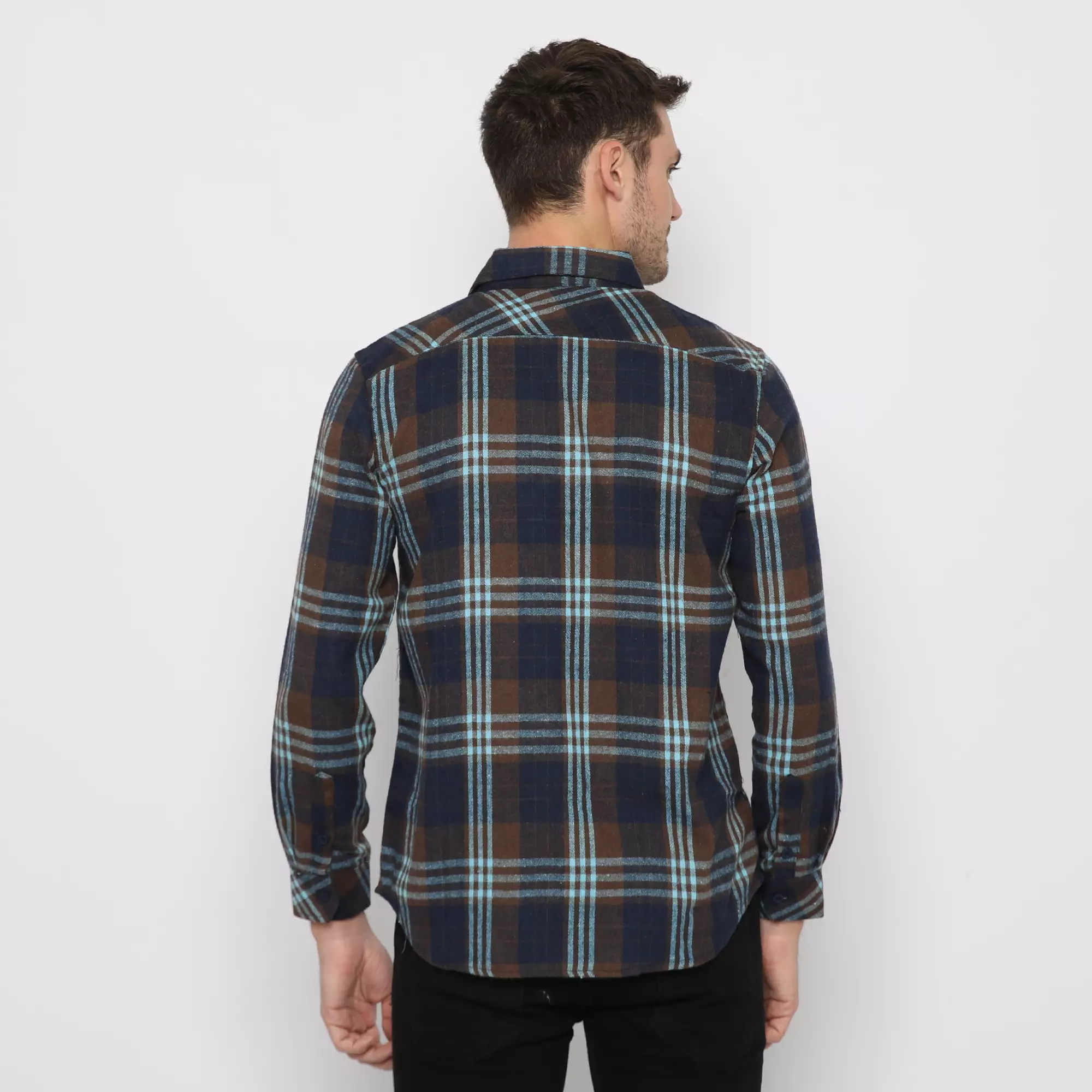 Platini Kemeja Pria Flanel Panjang Hitam Biru 76304