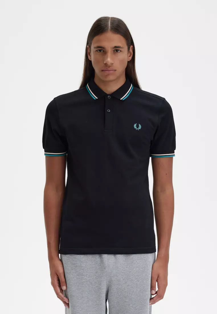 Fred Perry M3600 Twin Tipped Fred Perry Shirt (Black / Silky Peach / Deep  Mint)