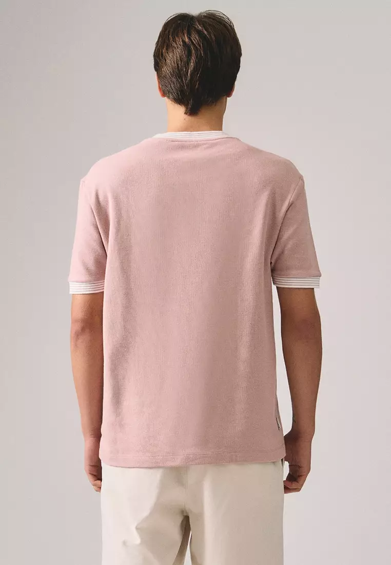 Regular Fit T-Shirt With Multiple Contrast Tipping Detail In Textured Knit