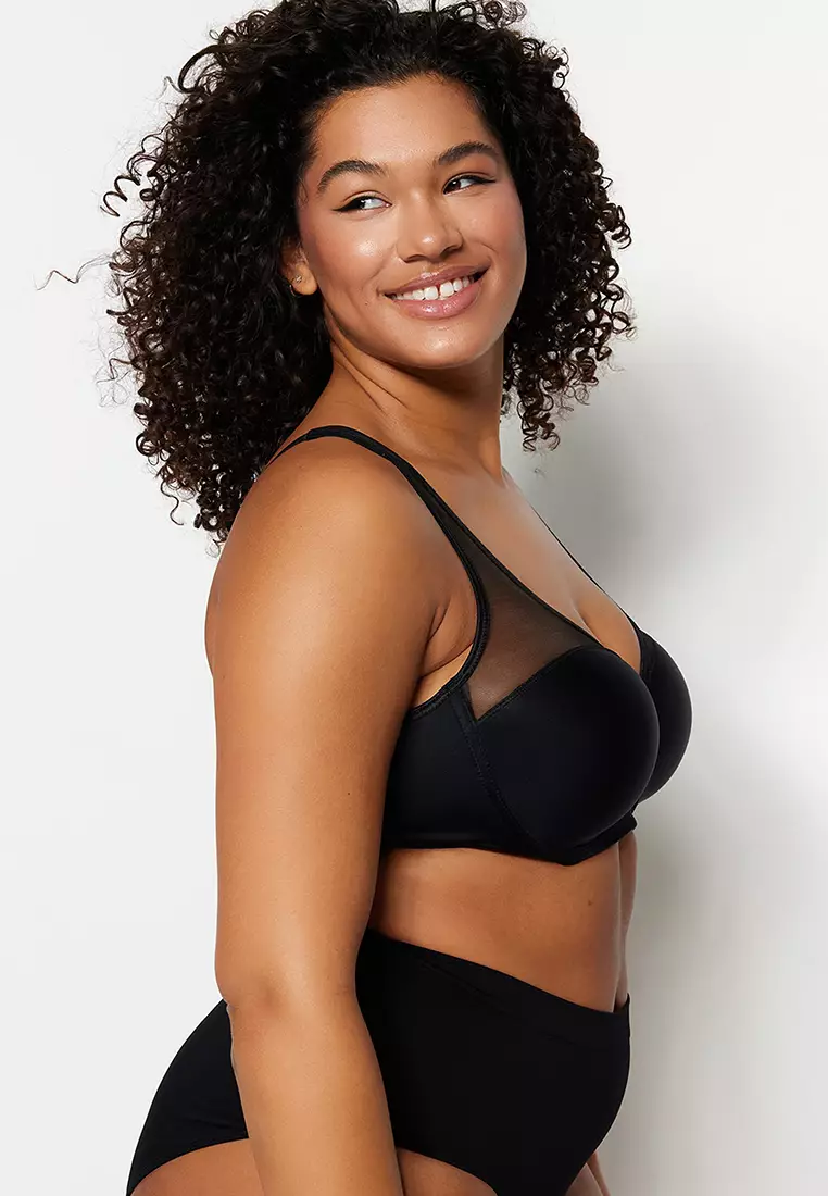 Plus Size Mesh Detailed Covered Contouring Bra