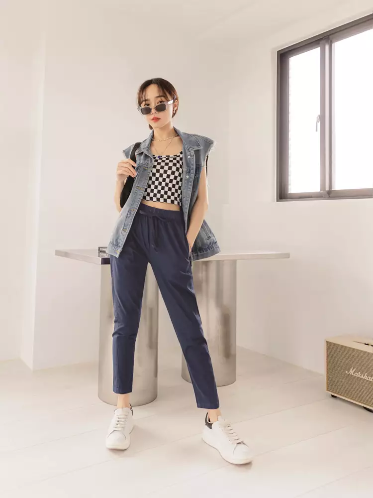 Slub cotton elastic harem pants [BA4007]