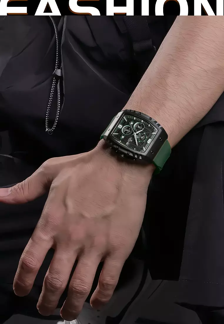 Naviforce Chronograph - Jam Tangan Analog Pria - Black Rosegold - Rubber Strap - NF8025