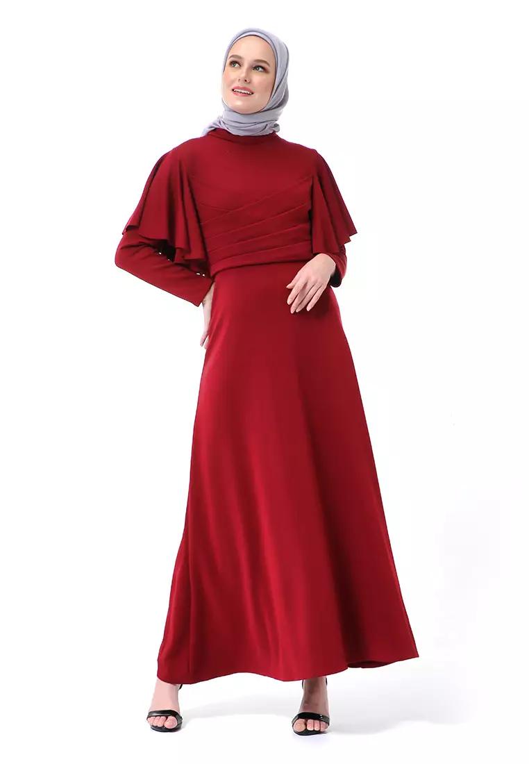 Zeta Dress Fashion Muslimah Wanita Long Sleeve Style Basic Relaxed Fit - Maroon