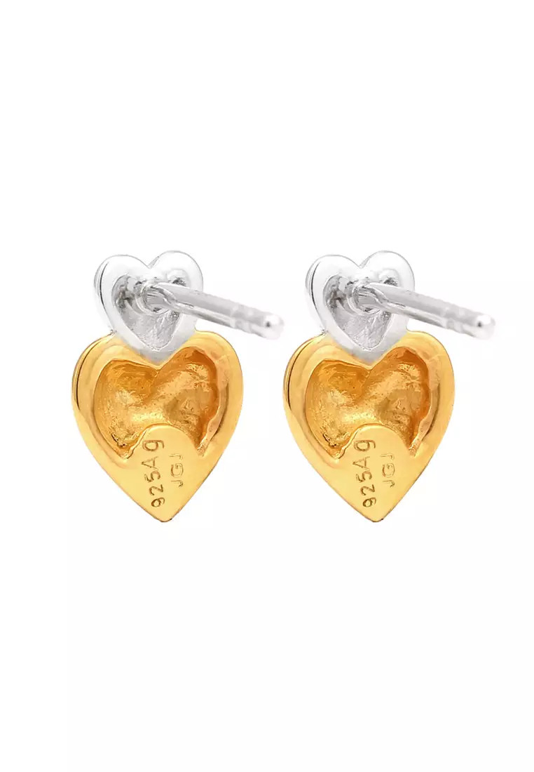 Anting Perhiasan Perak 925 Wanita Stud Heart Design Bicolor