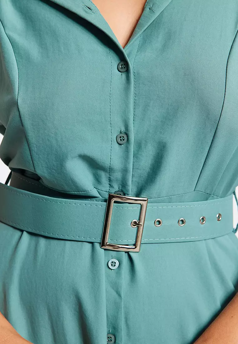 Plus Size Belted Midi Shirt Dress