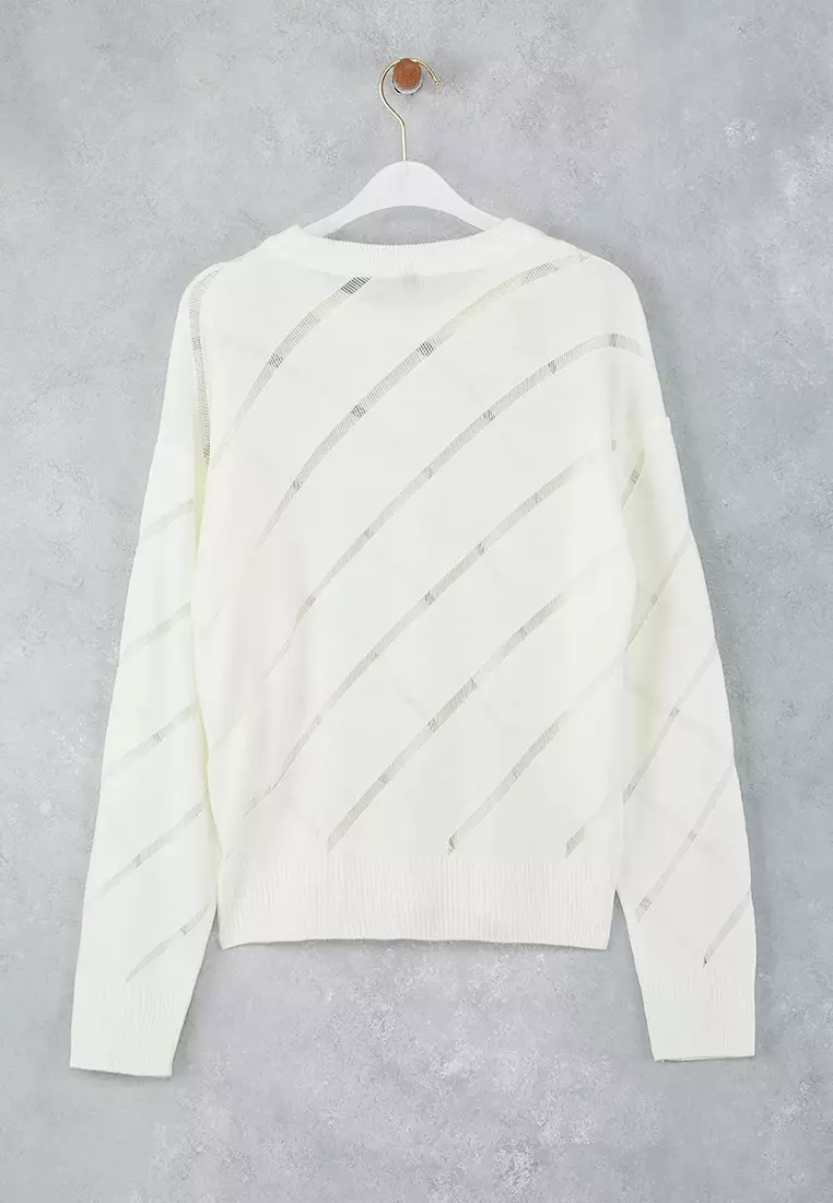 Ecru Openwork/Perforated Knitwear Sweater