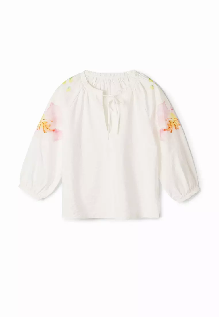 Desigual Woman Flowy Blouse with Watercolor Floral Print.