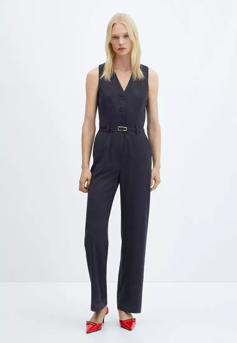 Jade By Jane Sleeveless Square Neck Button Down Ankle Jumpsuit