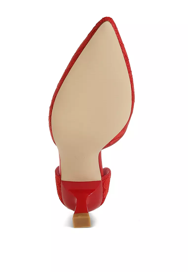 Lace Kitten Heel Sandals in Red